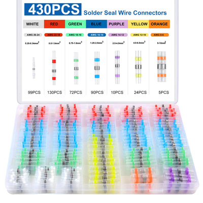 430PCS Solder Seal Wire Connectors Kit, Durable Heat Shrink Butt Connectors