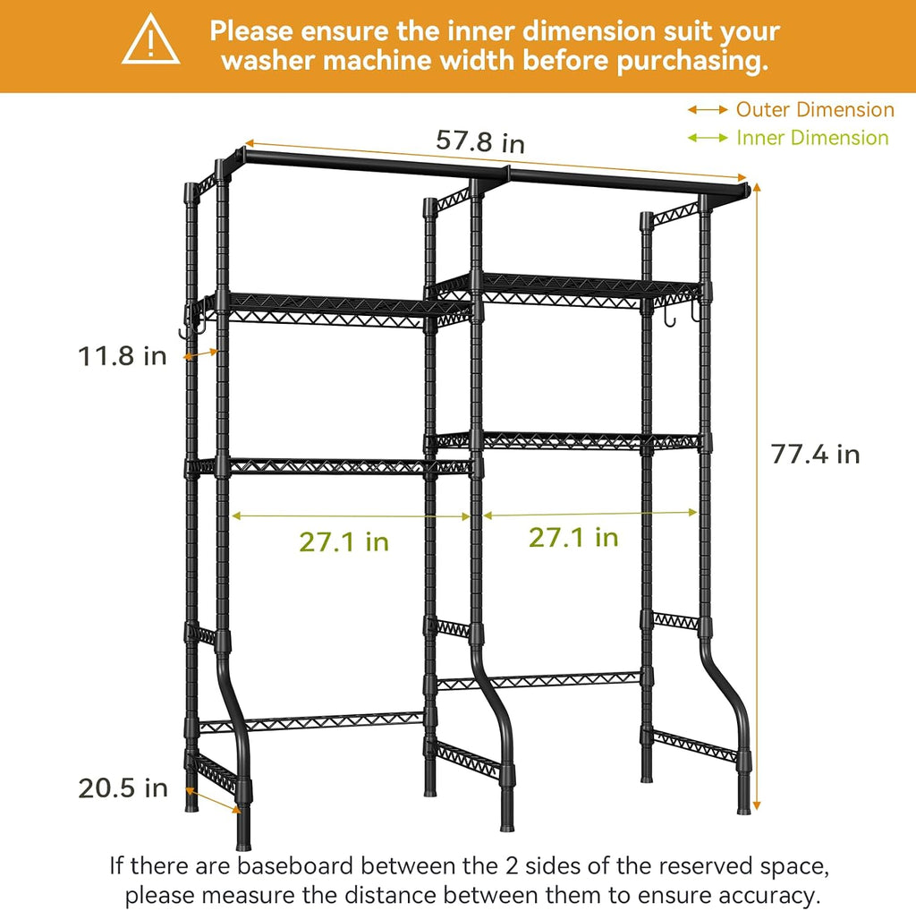 U14 Medium Over the Washer and Dryer Shelves, 4 Tiers Laundry Room Storage and Organizer System, Space Saving Clothes