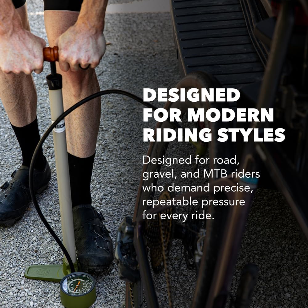 Terra Bike Floor Pump with Steel Construction, Wood Handle, 120psi