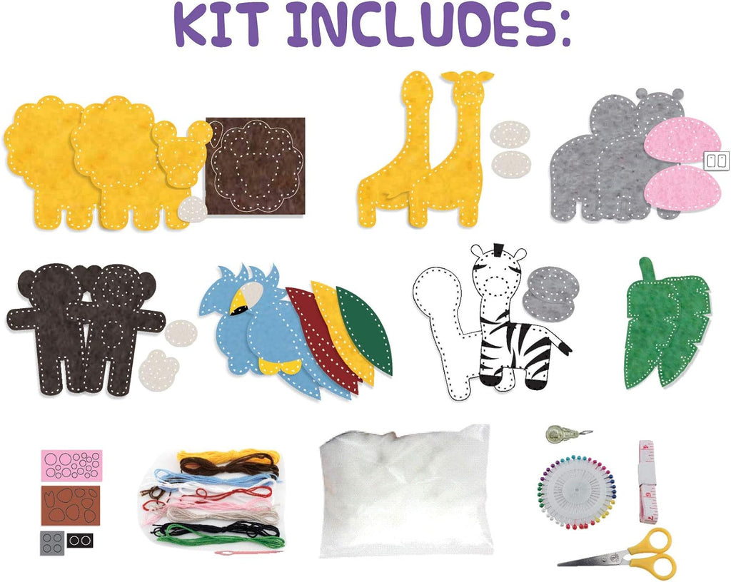 Kids Sewing Kit, Learn to Sew for Ages 8-12, Beginner Felt Craft Kit, Make 6 Fun Stuffed Animals and A Pin Cushion