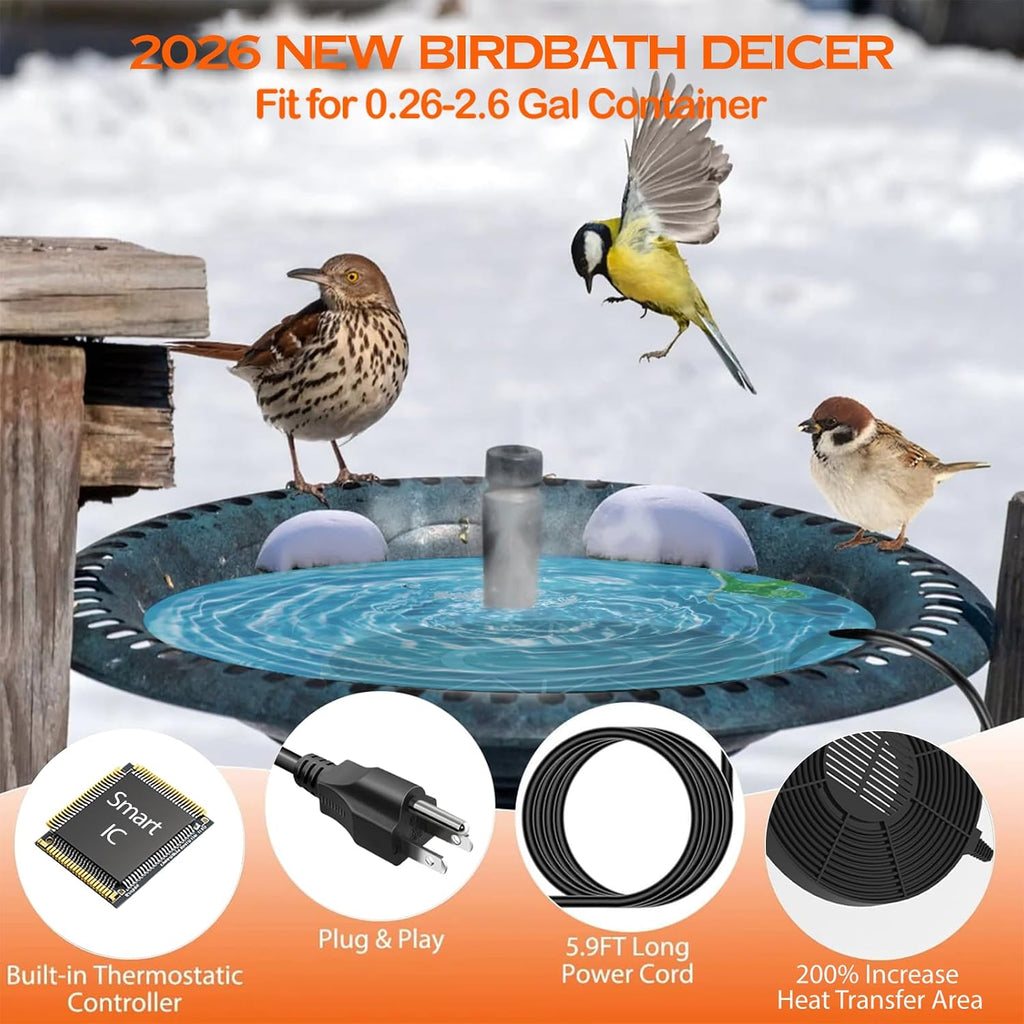 Bird Bath Heater for Outdoors in Winter, 70w Birdbath Deicer Thermostatic Controller Water Heater with 5FT Cable for