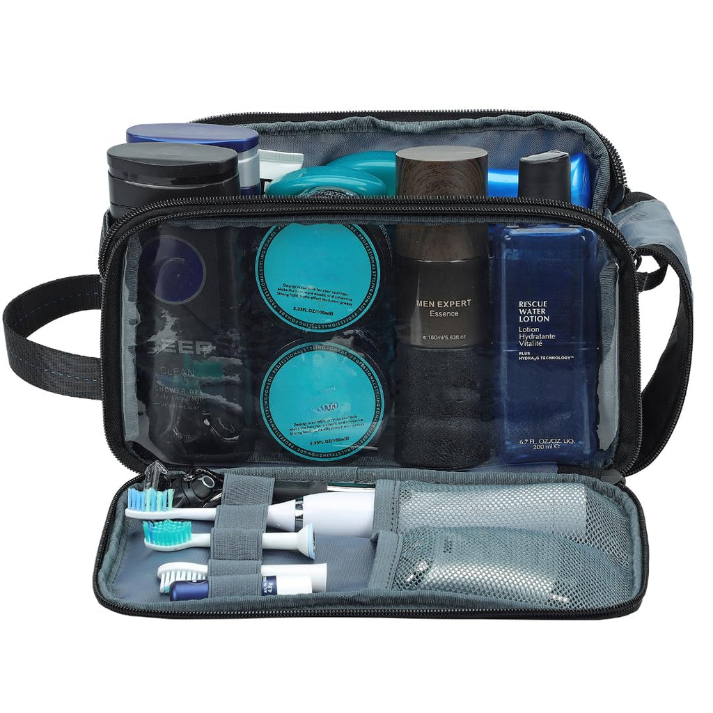 Travel Toiletry Bag for Men, Medium Water-Resistant Double-Sided Full-Open Dopp Kit, Versatile Organizer for Shower