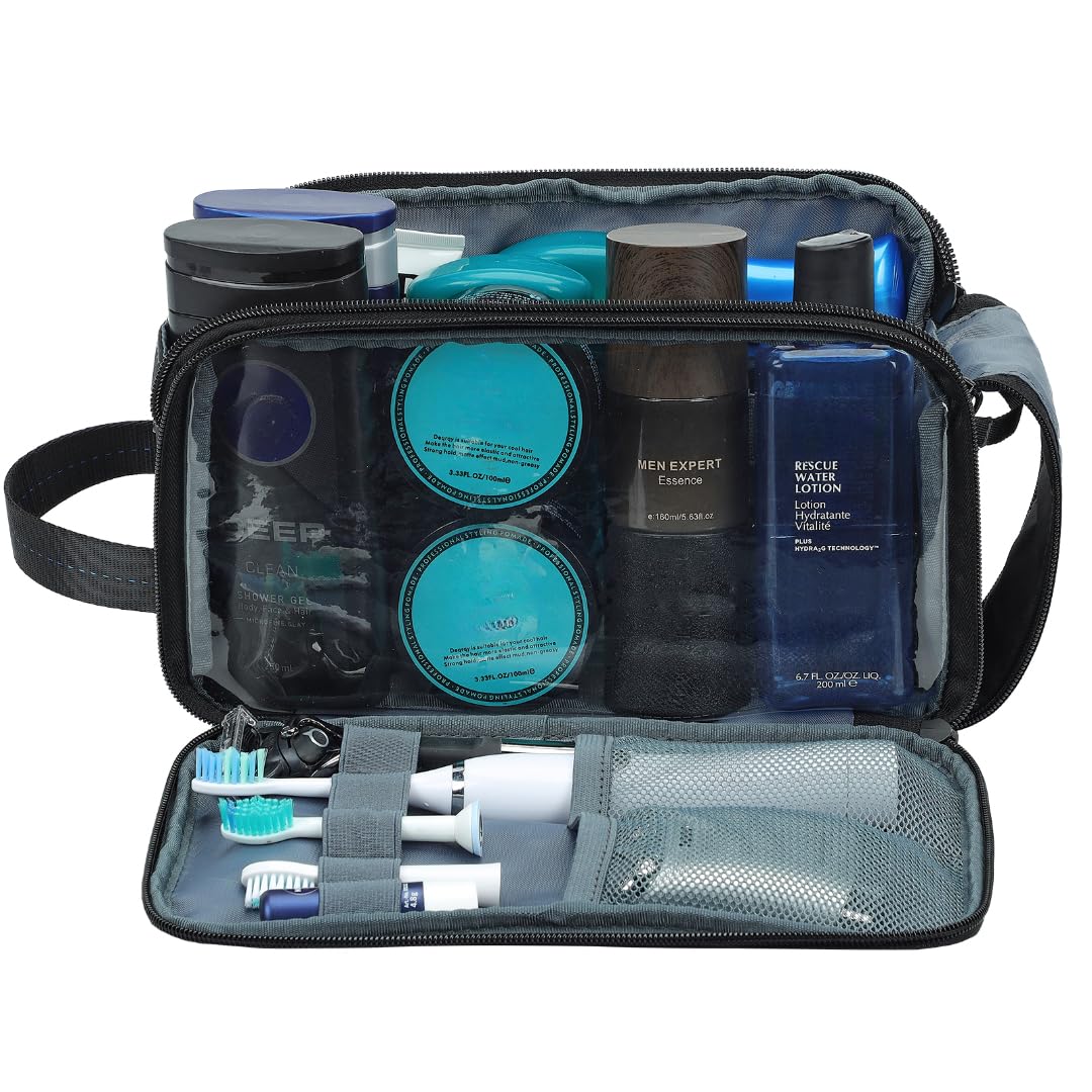 Travel Toiletry Bag for Men, Medium Water-Resistant Double-Sided Full-Open Dopp Kit, Versatile Organizer for Shower