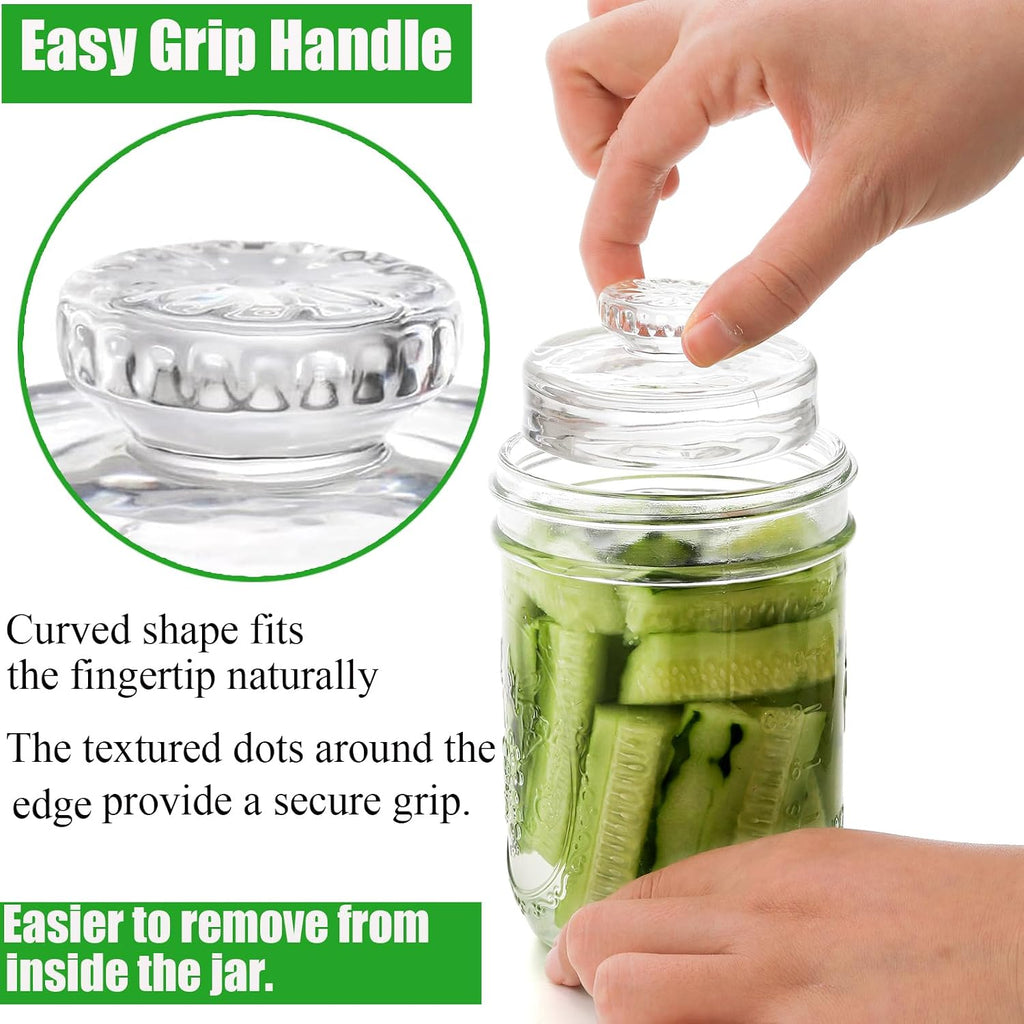 9 Pack Glass Fermentation Weights with Easy Grip Handles, Heavy Glass Fermenting Lids Kit for Wide Mouth Mason Jar