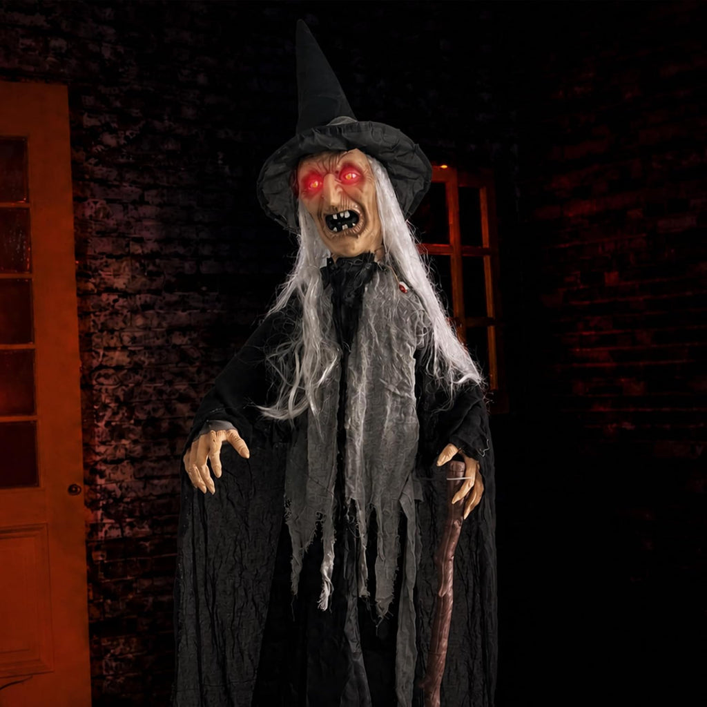 Halloween Animatronics Decorations, 6ft Witch Animated Talking Witch with Sound Activated, Creepy Voice, Spooky