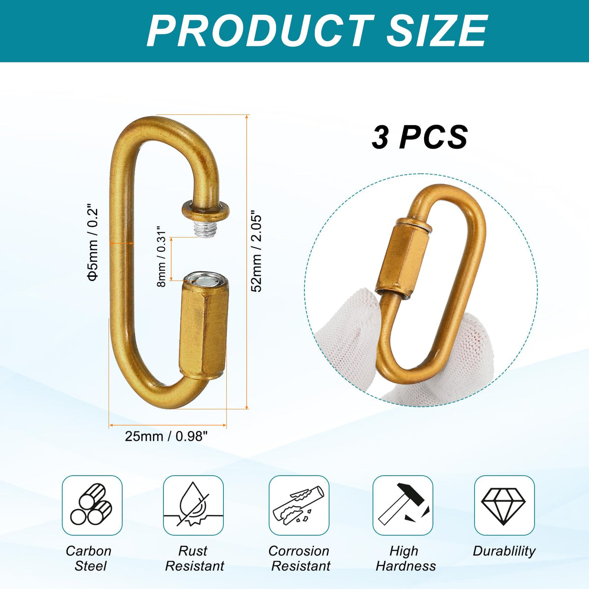 MECCANIXITY Chain Connectors 5mm Thick Gold Bronze 3Pack