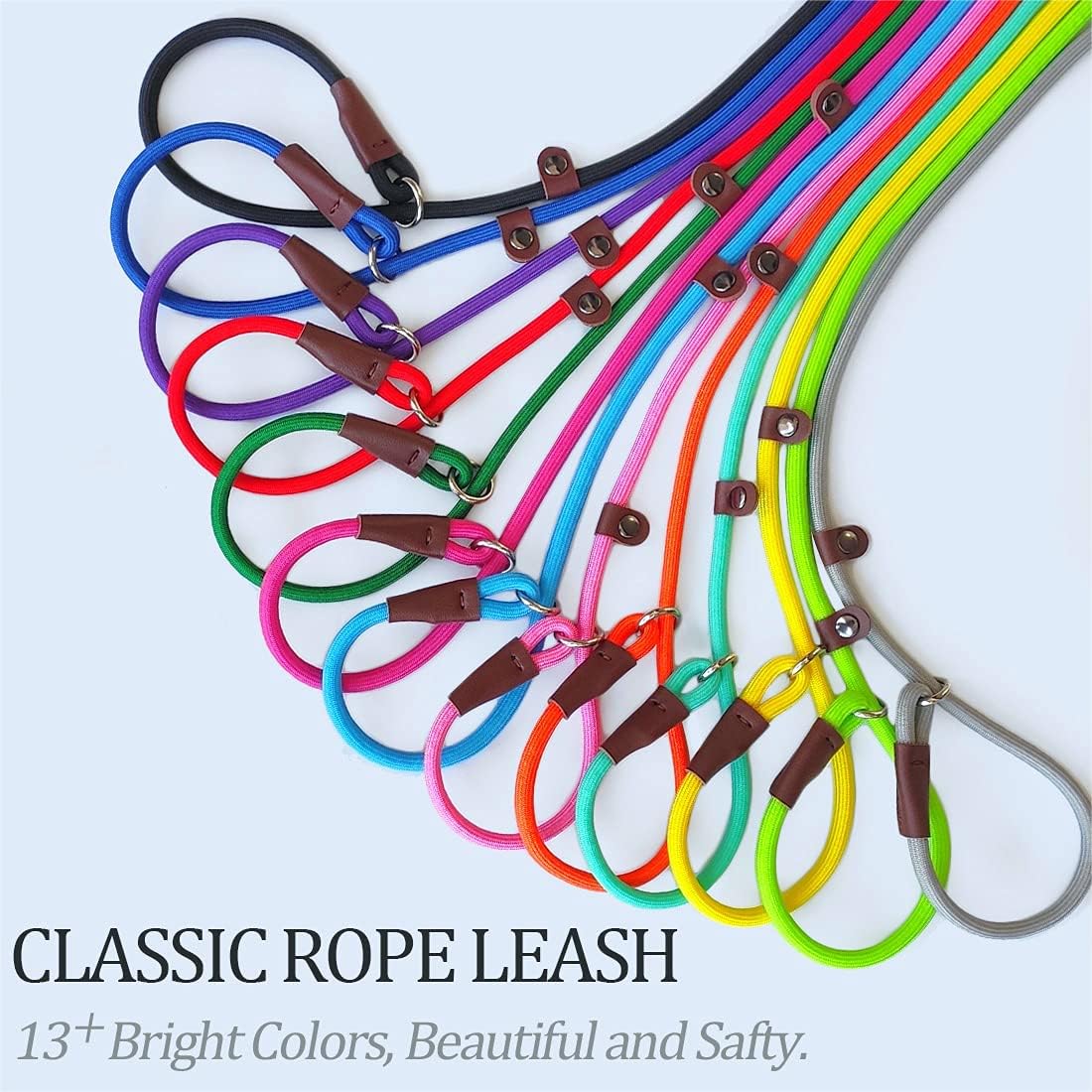 Slip Lead Control Leash for Dogs No Pull, 13+ Colors Classic Dog Lead 7FT Pet Slip Leash, 1/4” Rope Leashes for Small
