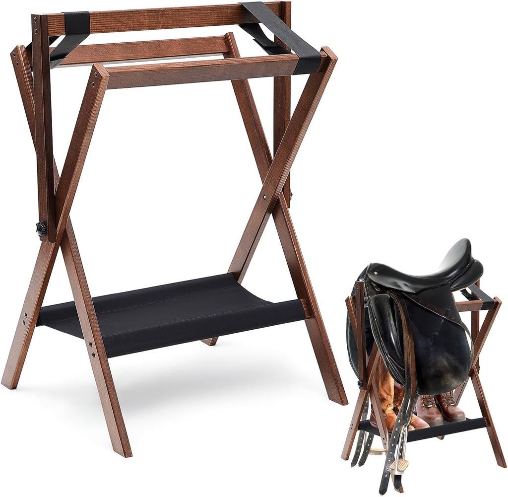 1 Pack Pine Wood Folding Saddle Rack Storage Tray, Vintage Brown