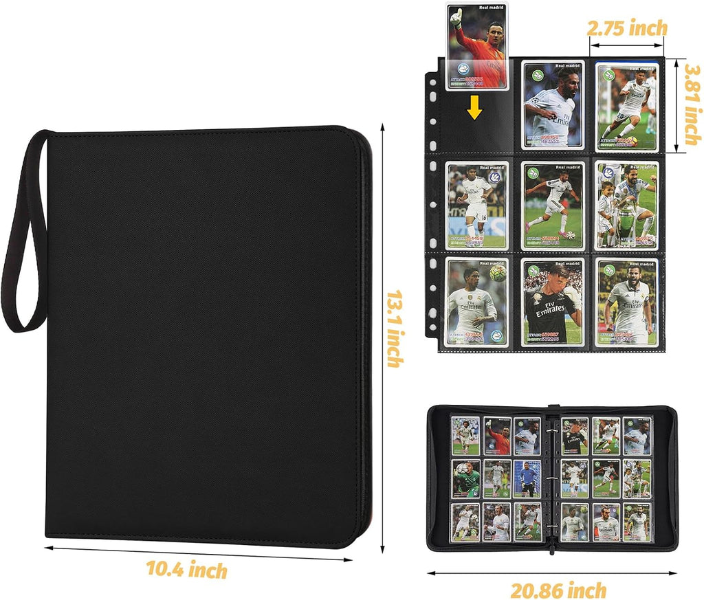 3 Ring 9 Pocket Zipper Card Binder, 720 Double Sided Standard PU Trading Card Album Folder for TCG & Sports Cards