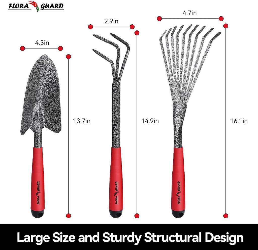 6-Piece Garden Tool Set, Heavy Duty Gardening Hand Tools with Trowel, Rakes, Cultivator, Hoe & Crack Weeder, High