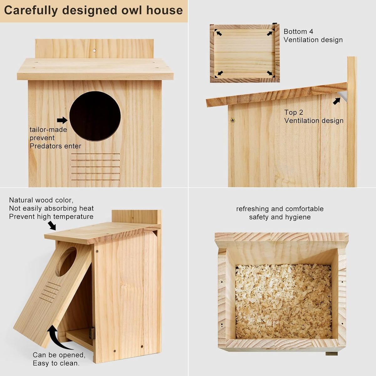 Owl House for Outdoors - Wood Owl Nesting Box for Wild Screech Owls, Waterproof & Ventilated Bird House with Predator
