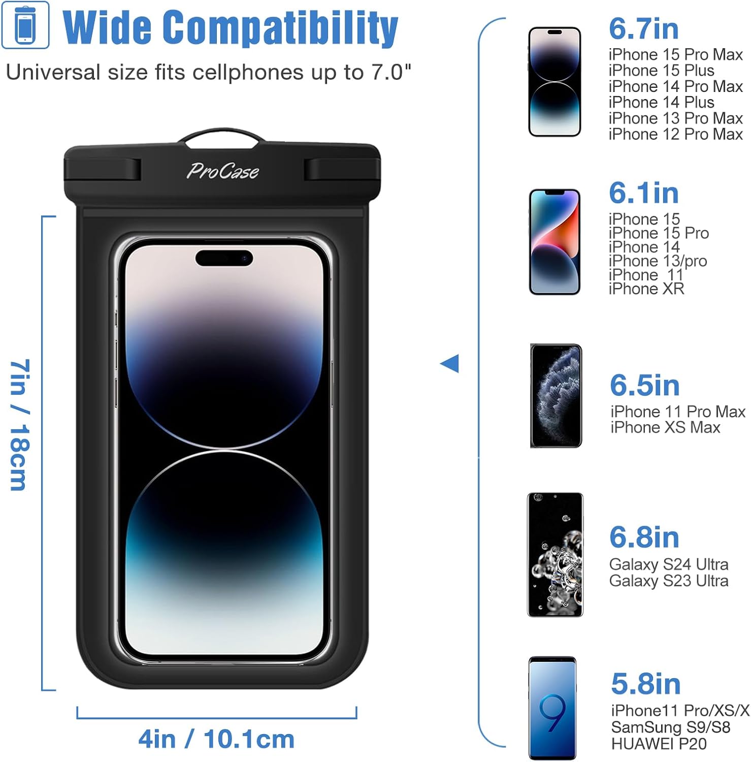 2 Pack Waterproof Phone Pouch Case, 7" Universal Underwater Cellphone Dry Bag for iPhone 17 Air 16 15 14 13 Pro Plus