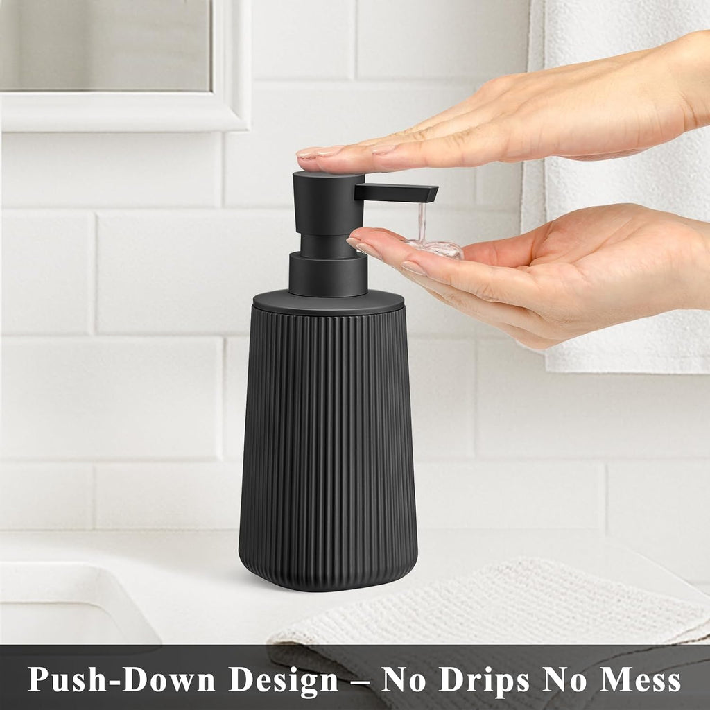 Black 2 Pack Hand Soap Dispensers Set | with No Rust Pump for Bathroom and Kitchen Countertops Refillable Matte