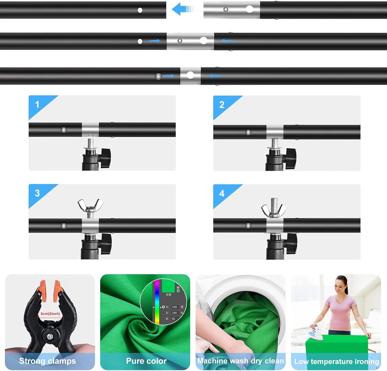 Green Screen Backdrop Kit with Stand, PULUZ 3.2x6.5ft Portable GreenScreen Background Stand, T-Shape Green Screen