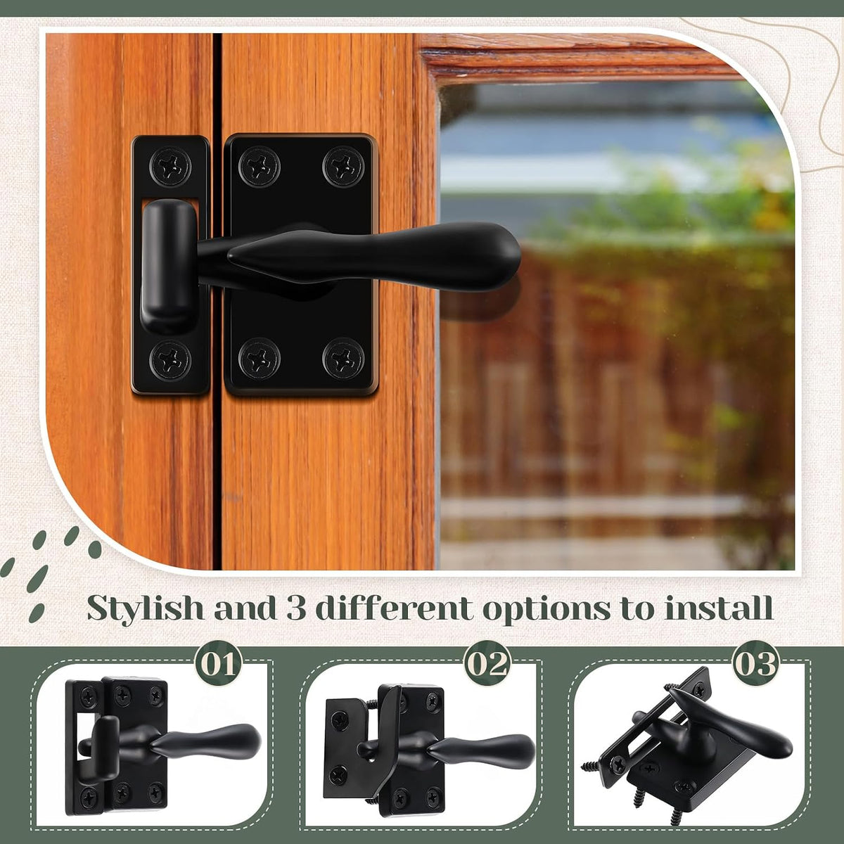 2 Pack Matte Black Casement Window Lock 1-7/8 Inch Zinc Alloy Window Sash Lock Latch Replacement for Home Casement