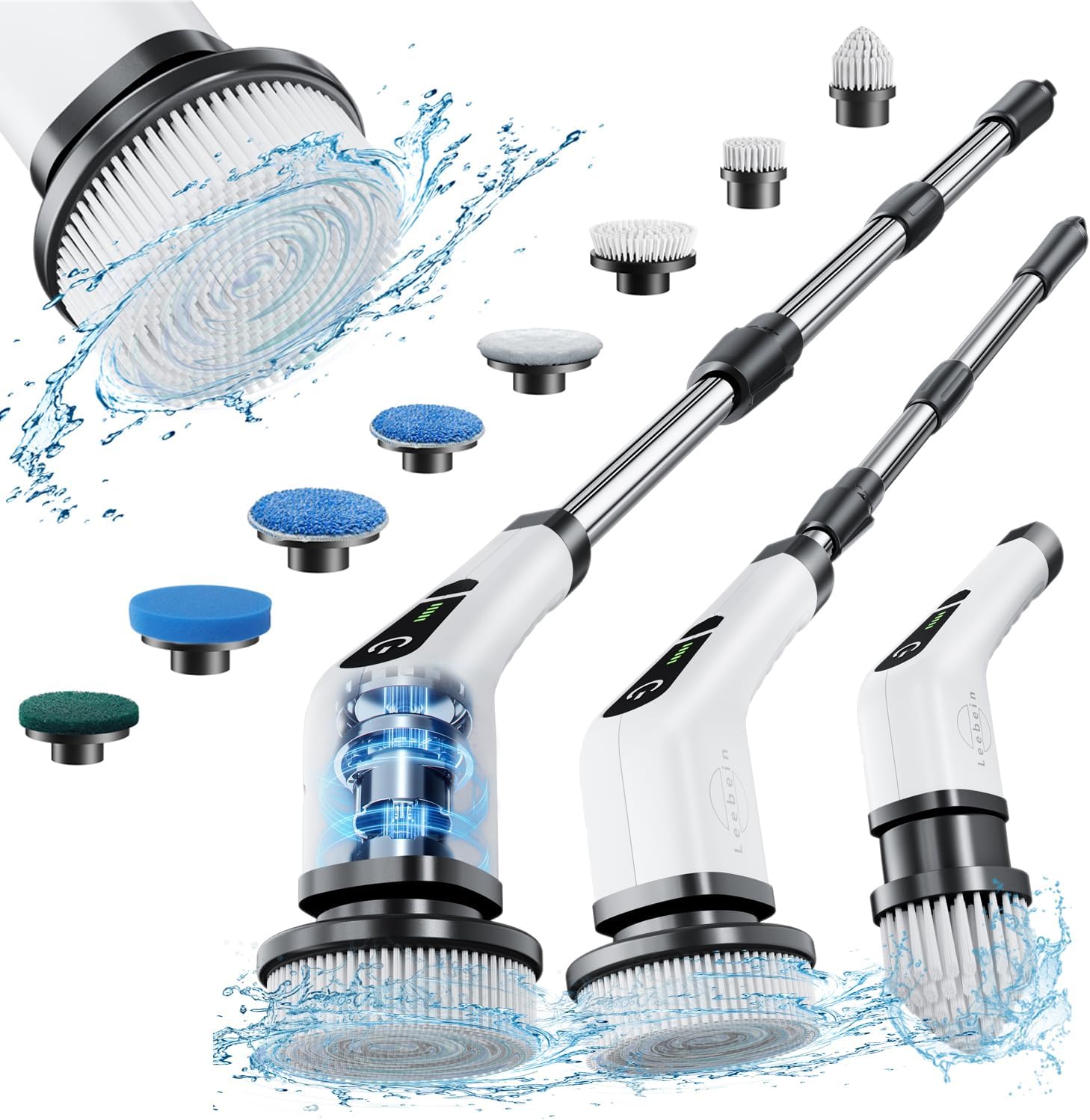 Electric Spin Scrubber, Cordless Cleaning Brush with 8 Replaceable Brush Heads, Tub and Floor Tile 360 Power Scrubber