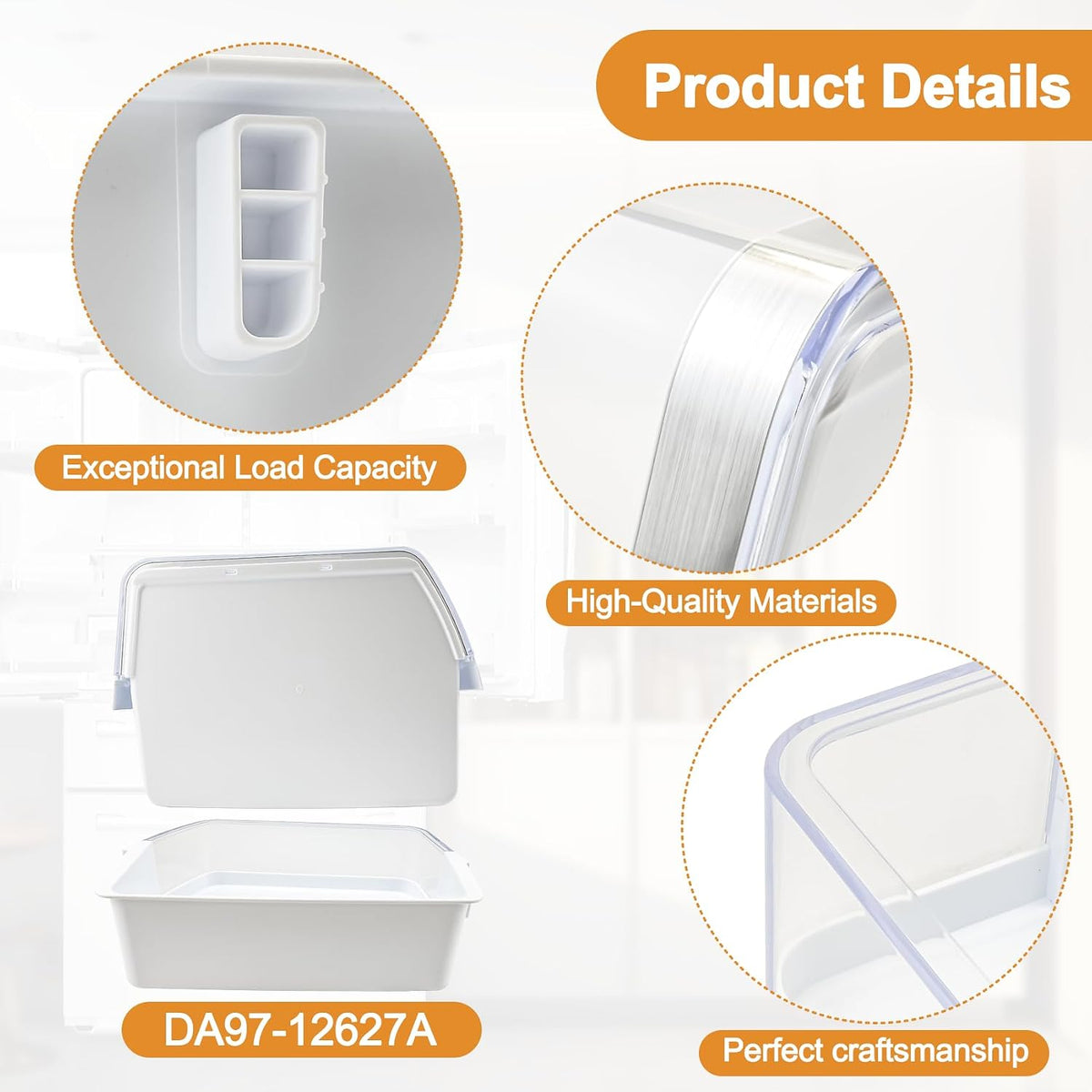 DA97-12627A Door Shelf Bin Compatible with samsung Refrigerator: RF31FMESBSR/AA, RF323TEDBSR/AA, RF323TEDBWW/AA etc.Assembly Guard-ref R Replacement PS4176638, AP5623305, 3288944, EAP4176638