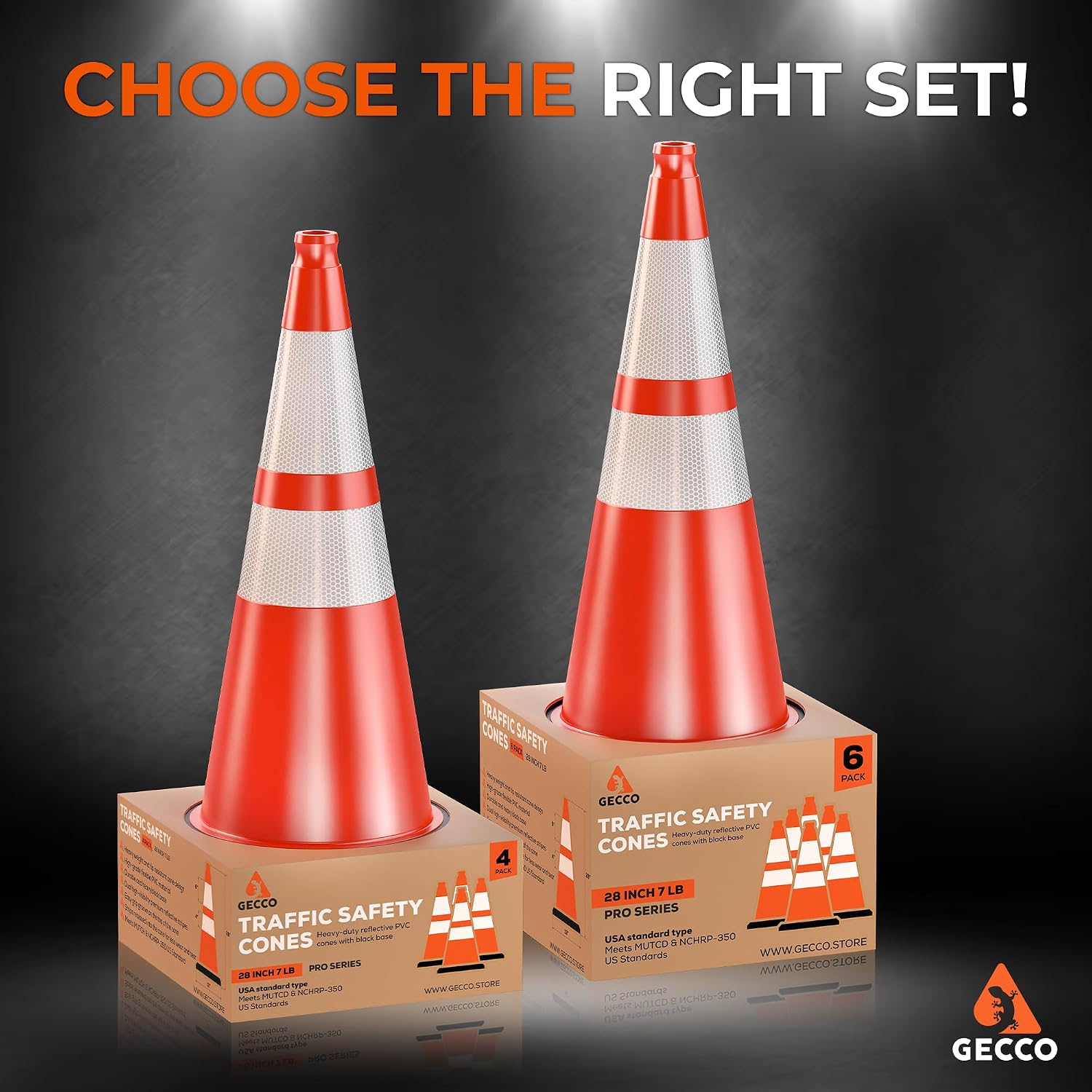 (6 Pack) 28 Inch 7 Lb Heavy Duty Orange Traffic Cones Set | Durable Safety Cones, Orange Cones, Parking Cones