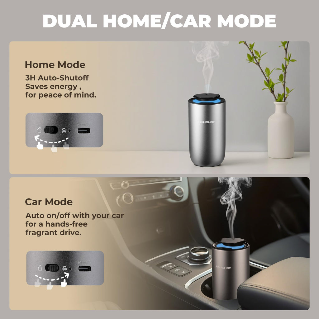 Waterless Essential Oil Diffuser for Home & Car, Rechargeable