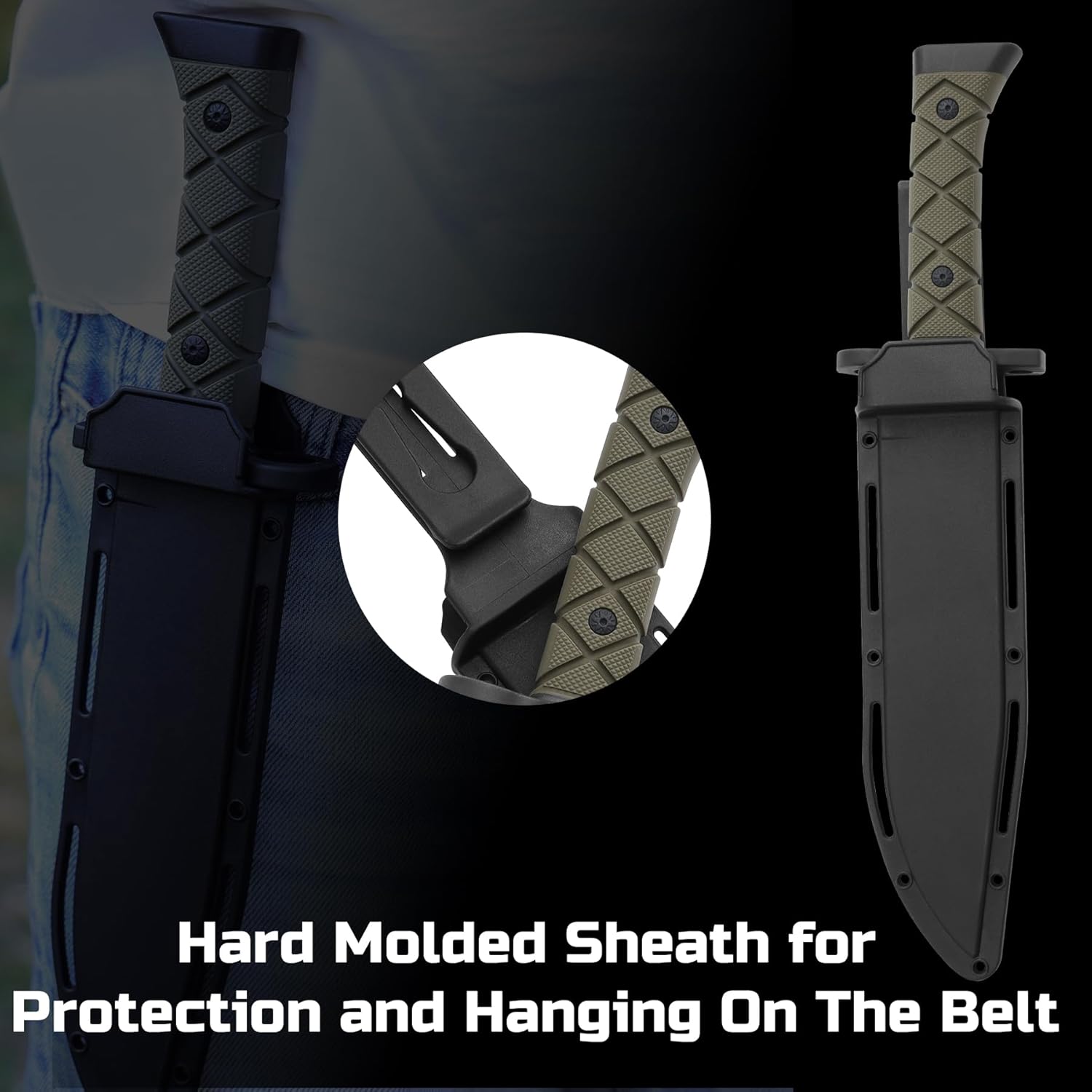 15" Fixed Blade Tactical Knives with Sheath, Stainless Steel Survival Hunting Bushcraft Full Tang Non-Slip Handle