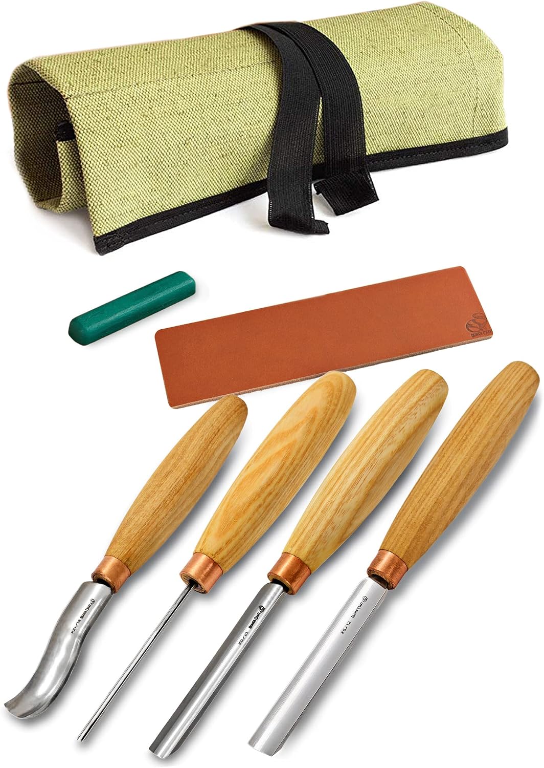 Wood Carving Gouges Chisels Kit SC01 - Wood Spoon Carving Chisel Set - Whittling Tools Includes Radial Gouges, Flat