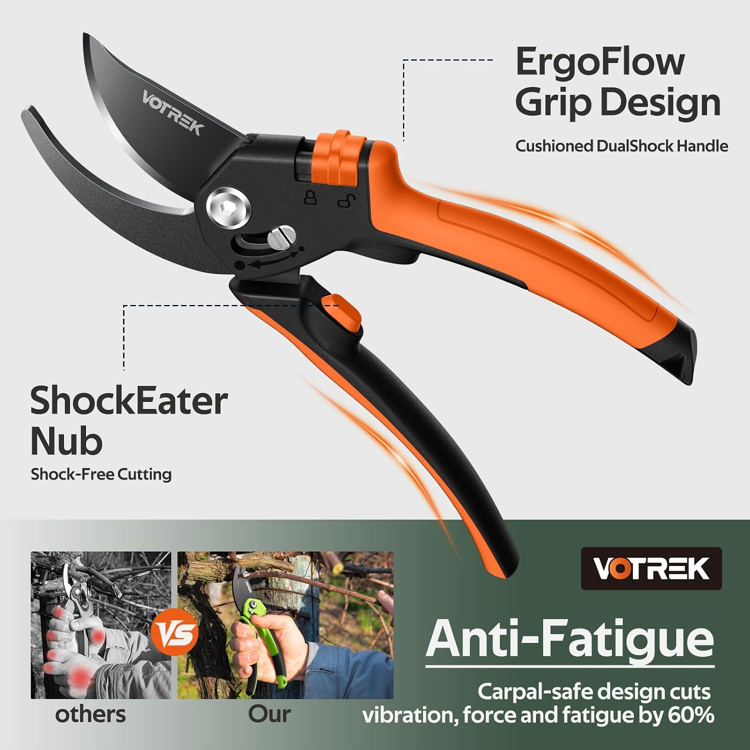 Pruning Shears, [Patented Stepless Handle Opening] - Garden Clippers with Ultra-Sharp SK5 Steel for Weak Hand, Bonsai