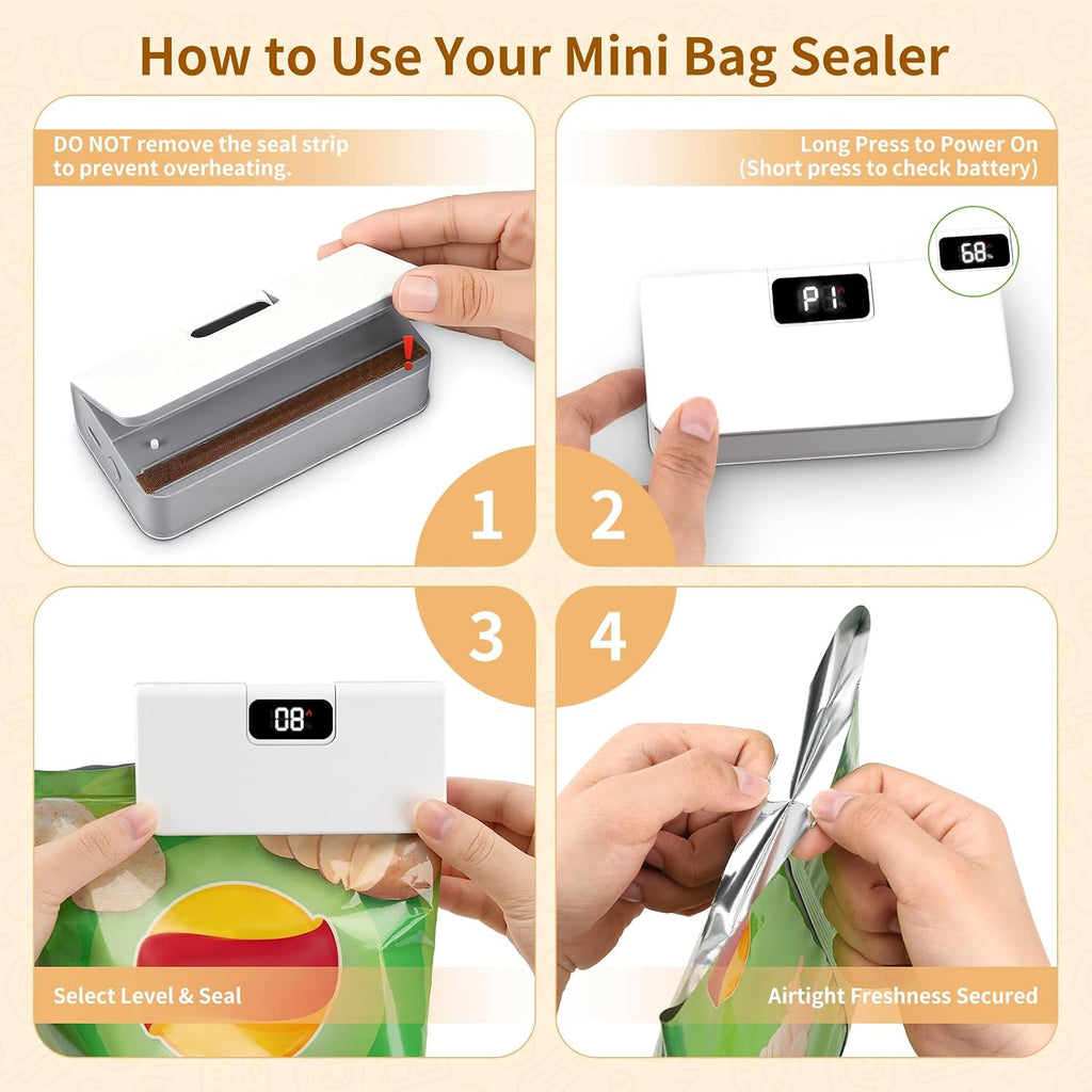 Mini Rechargeable Bag Sealer with LED Display for Food Storage
