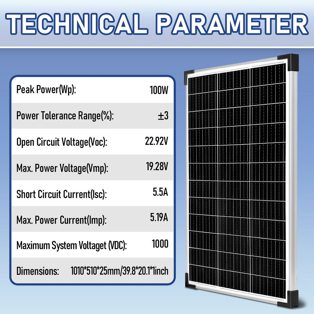 100W Solar Panel Kit 12V Battery Maintainer | Monocrystalline, with 20A Solar Charge Controller +16.4Ft Extension