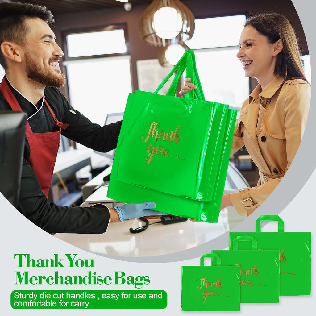 200 Pcs Thank You Shopping Bags with Handle,Green