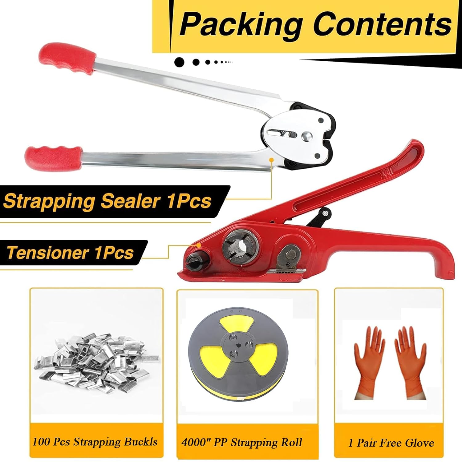 Packaging Banding Strapping Kit, Poly Strapping Tensioner, | 4000" PP Strapping Band,100 Pcs Metal Seals, Sealer