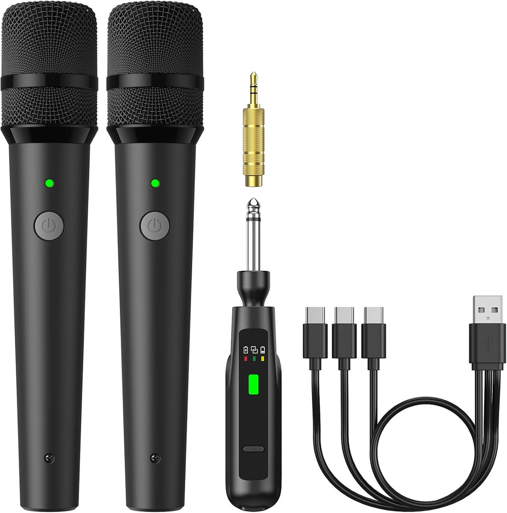 2.4G Dual Wireless Microphones, Rechargeable Handheld Mic TW-220 | Cordless Microphones System with Receiver, Karaoke