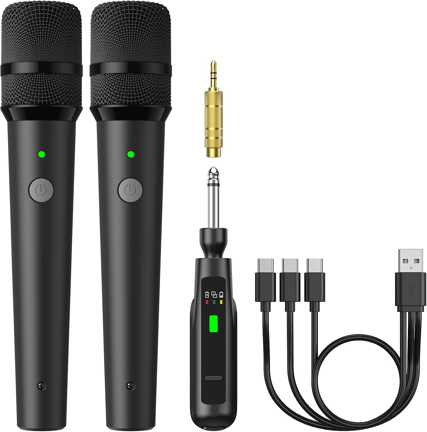 2.4G Dual Wireless Microphones, Rechargeable Handheld Mic TW-220 | Cordless Microphones System with Receiver, Karaoke
