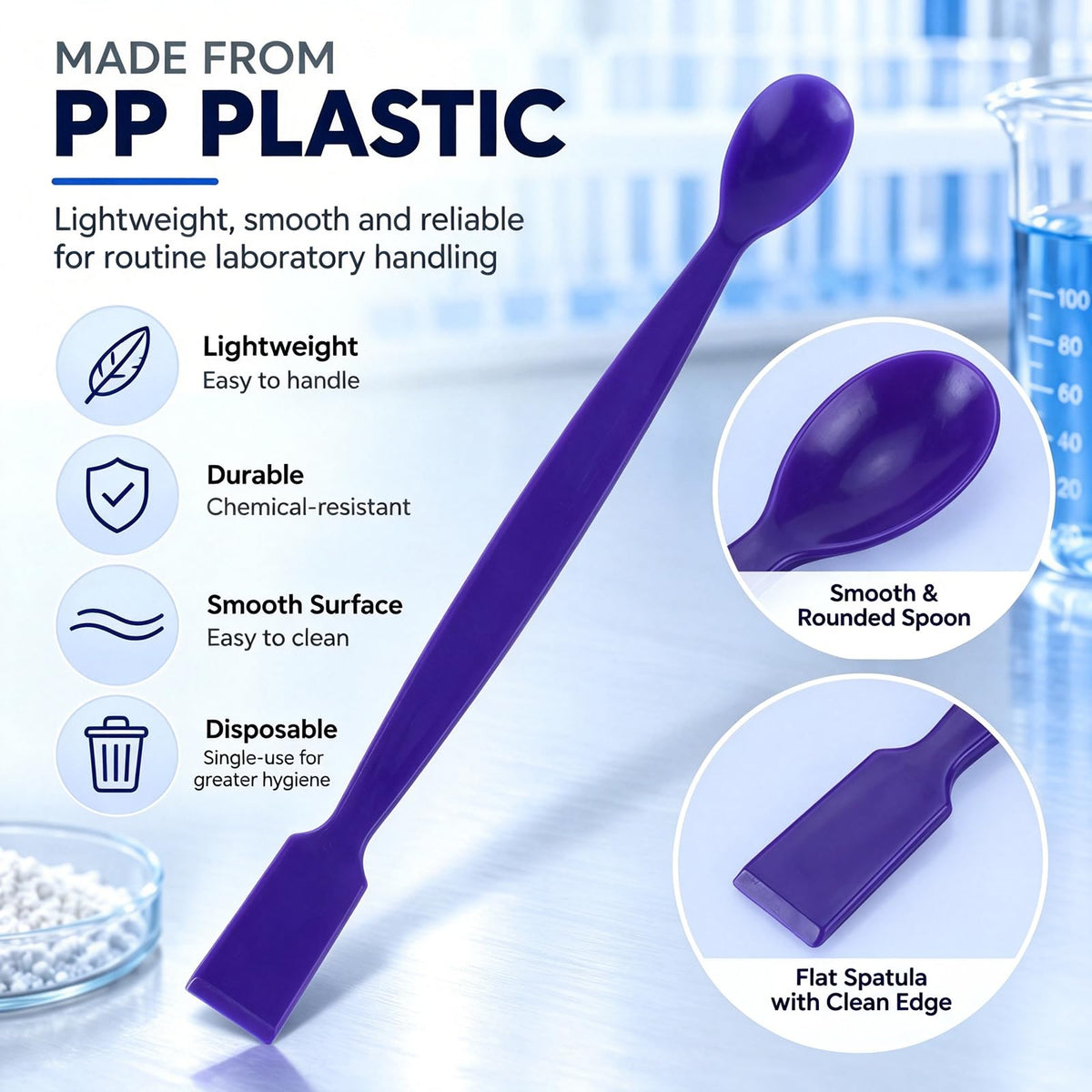 100 Pack Anti-Static Lab Spatulas Double Ended Spoon Scraper, Blue