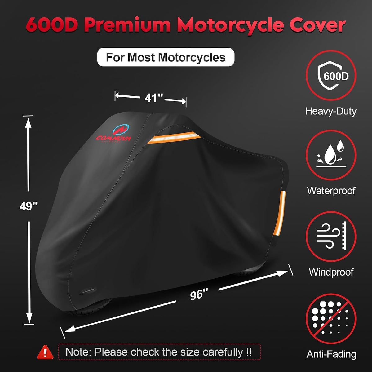 Comnova Motorcycle Cover 96 Inch - 600D Outdoor Motorbike Cover Waterproof with Lock Hole, Universal Fit for Harley
