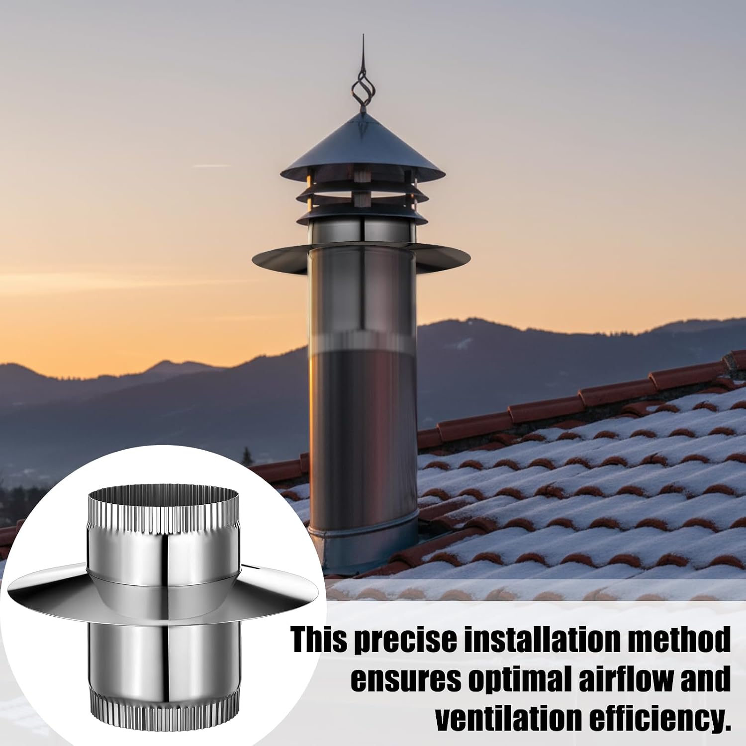 6 Inch Anti Downdraft Chimney Cap Wind Cap Adapter Chimney Draft Stopper Stainless Steel Vent Pipe Connector Secure