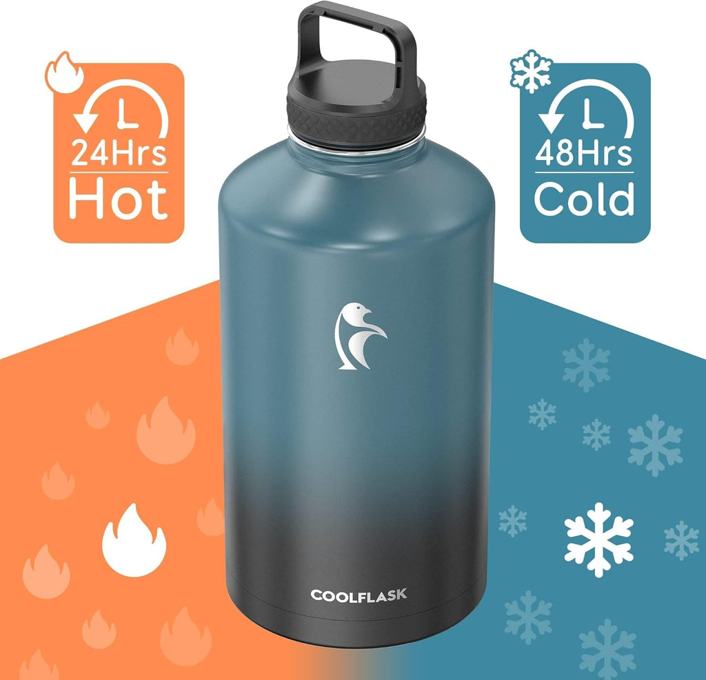 128 oz Gallon Water Bottle Insulated with Straw & 3 Leakproof Lid | Large Water Jug Stainless Steel Triple-Wall, Cold