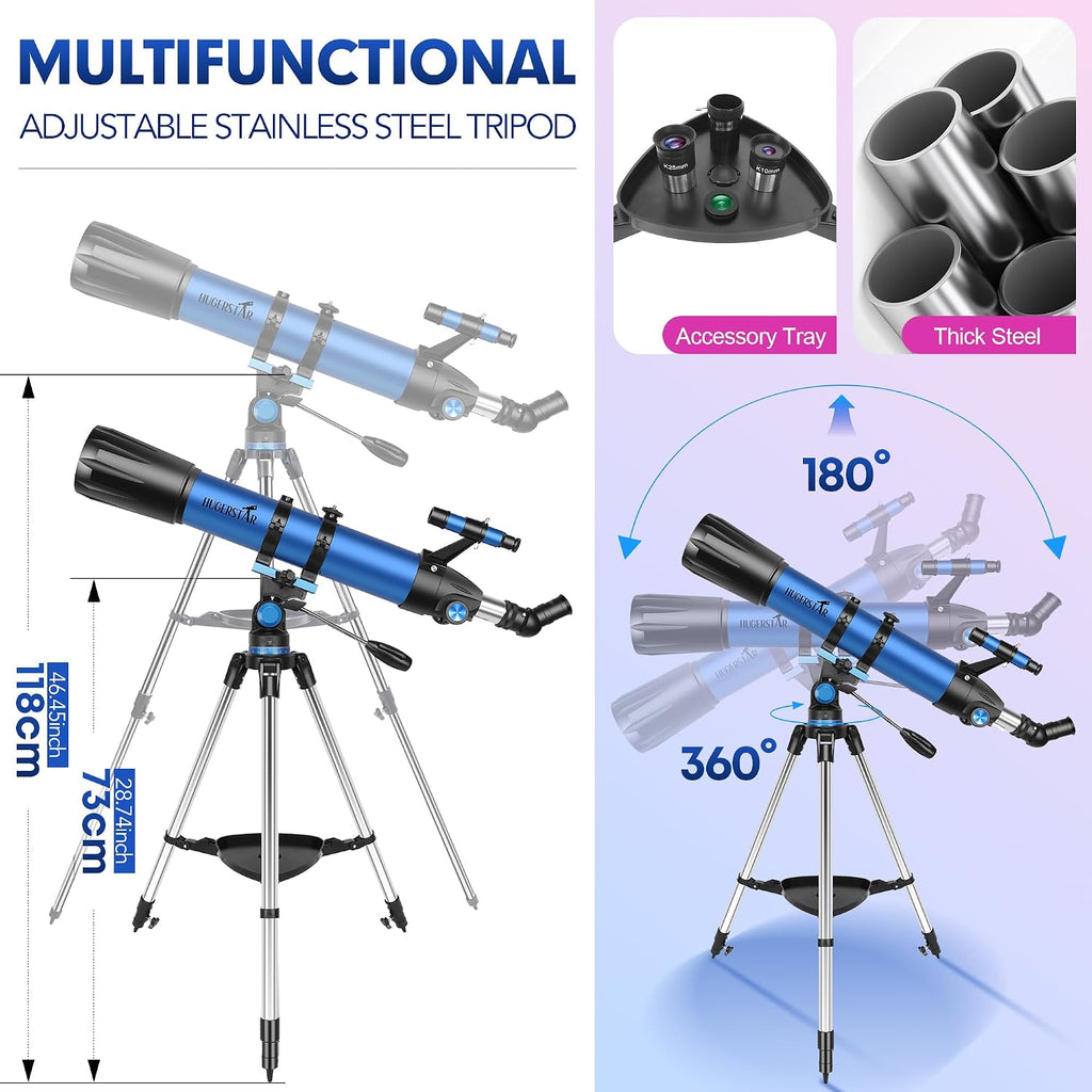 Telescope for Adults High Powered, 90mm Aperture 800mm Refractor | Professional Telescopes