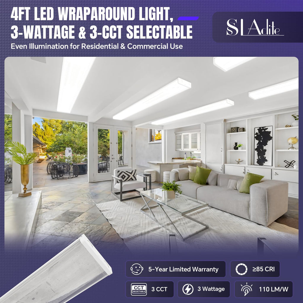 4FT LED Wraparound Light 75/65/55W,Flush Mount for Workshop 6pack