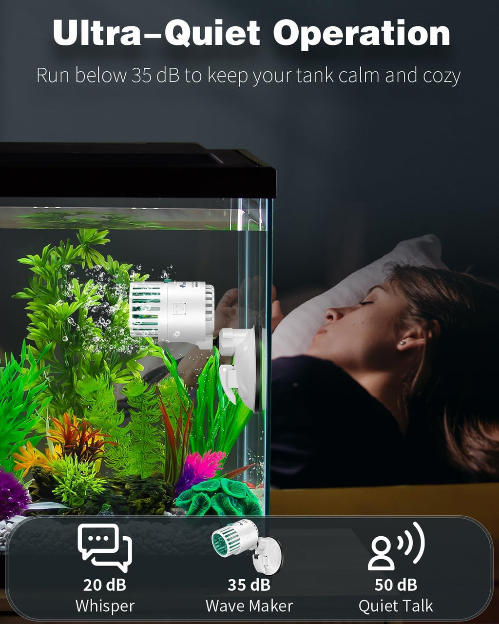 Wave Maker for Aquarium, 800 GPH 3W Aquarium Powerhead, Quiet Submersible Wavemaker for Fish Tanks up to 50 Gallons