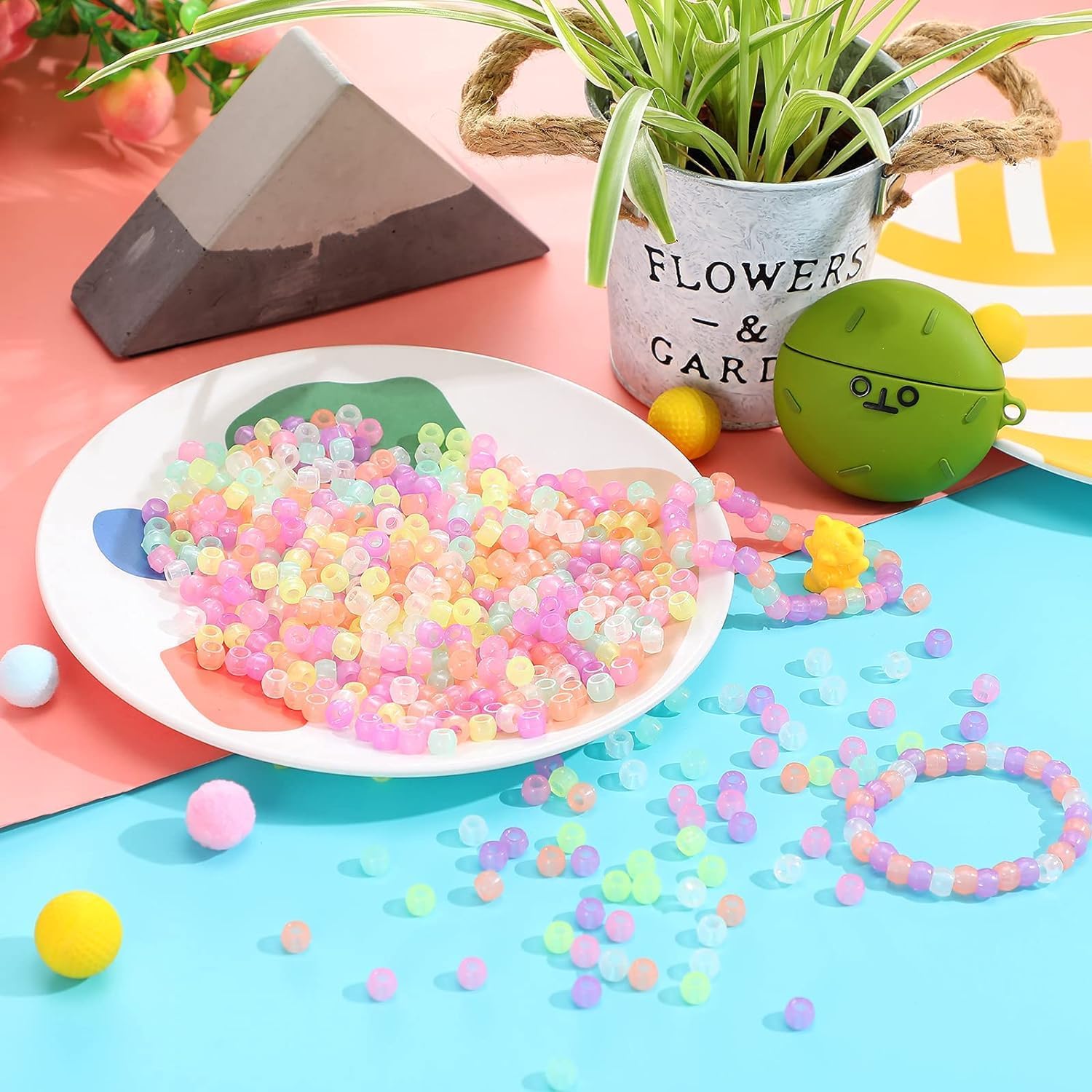 1300 Pcs DIY Childrens Crafts Beads Friendship Bracelet Kit, with Pony Beads Letter Beads and Bracelet Making Kit
