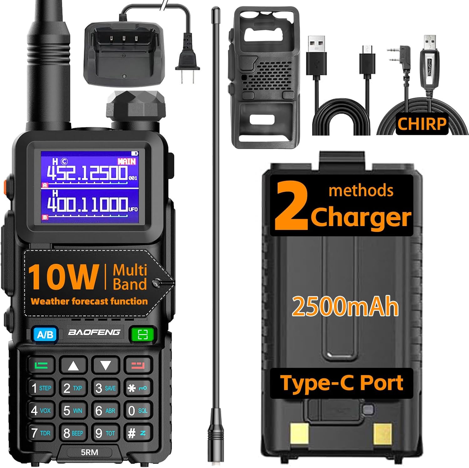 Radio UV-5RM Ham Radio Handheld UV5R Long Range Walkie Talkies | NOAA Weather | Rechargeable |Programming Cable &