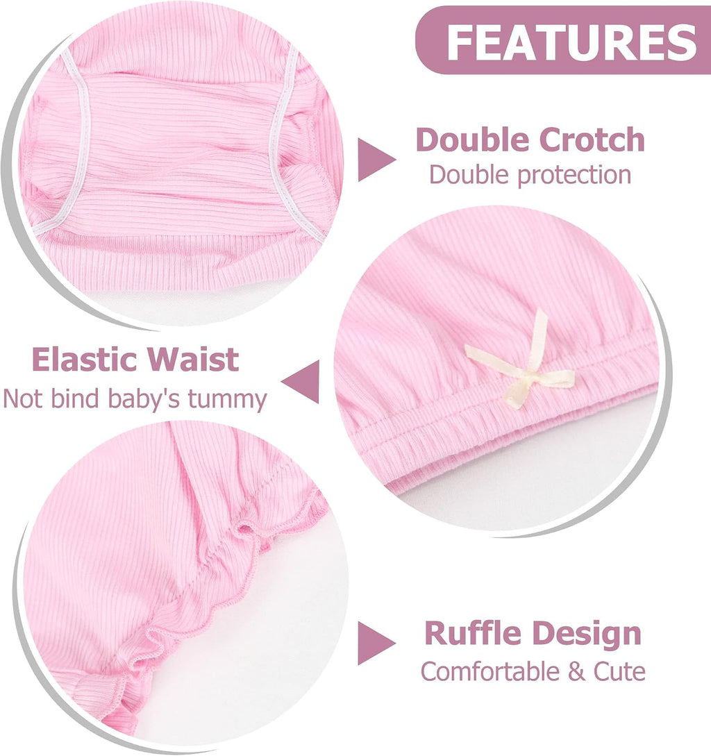 5-Pack Infant Baby Girls Ruffle Diaper Cover Elastic Bloomer Toddler Girl's Cotton Shorts Toddler Underwear