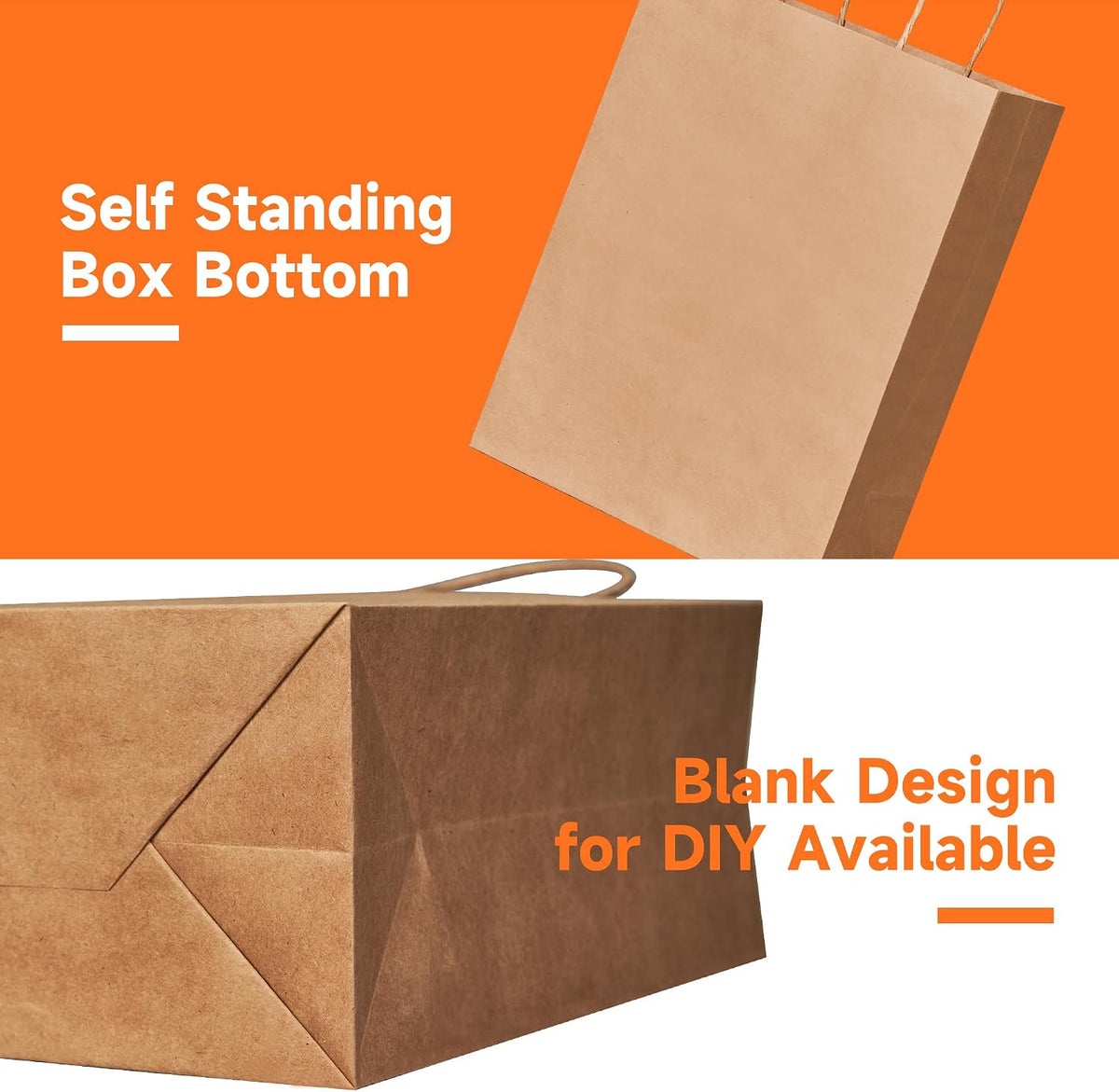 100Pcs Brown Paper Bags with Handles, 8x4.5x10.8 Inch, Medium