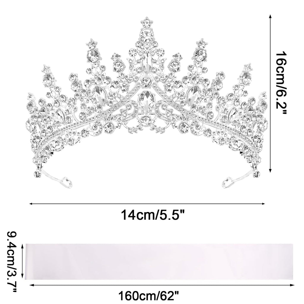 Custom Sash with Crown White Blank Satin Sash For Women Girls Rhinestones Tiara Satin Sash with Rhinestone Iron on