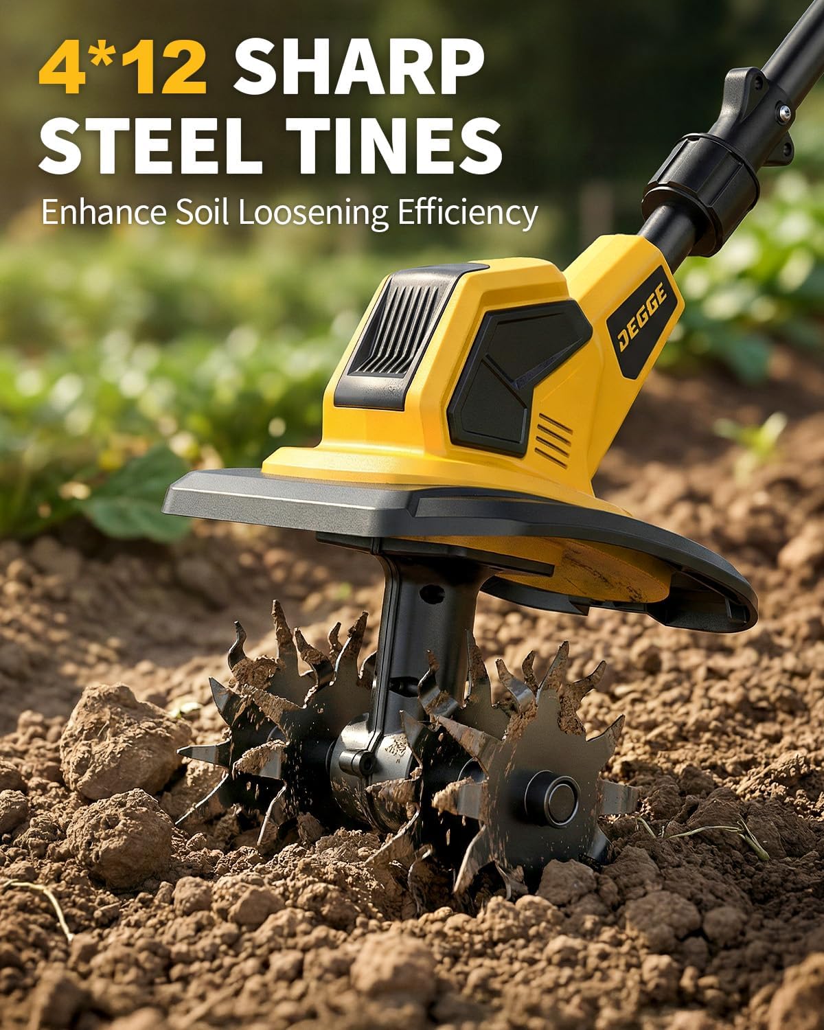 Tiller, Cordless Tiller Cultivator with 48 Steel Tines, 9 inch Tilling Width and 6.7 inch Depth, 2 x 3.0Ah 21V
