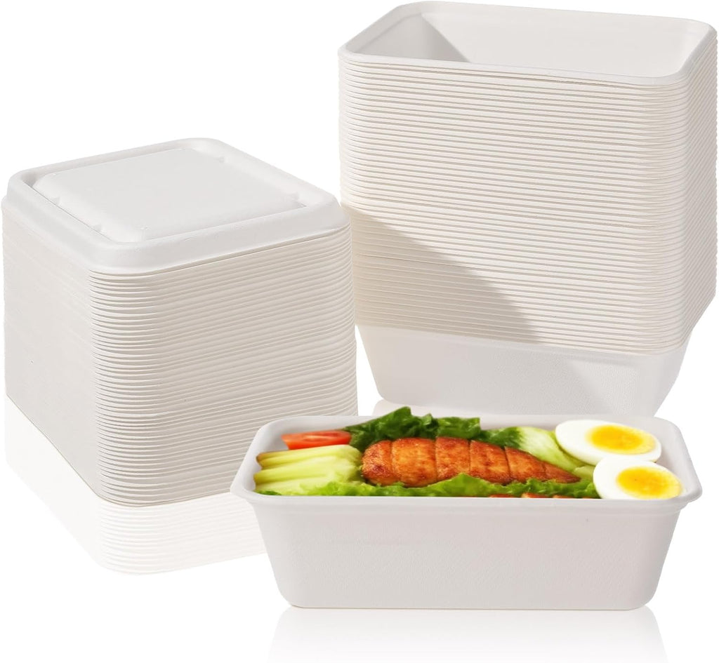 24 oz Disposable Food Containers with Lids 50 Pack Sugarcane Pulp Food Prep Containers Biodegradable Lunch Take out