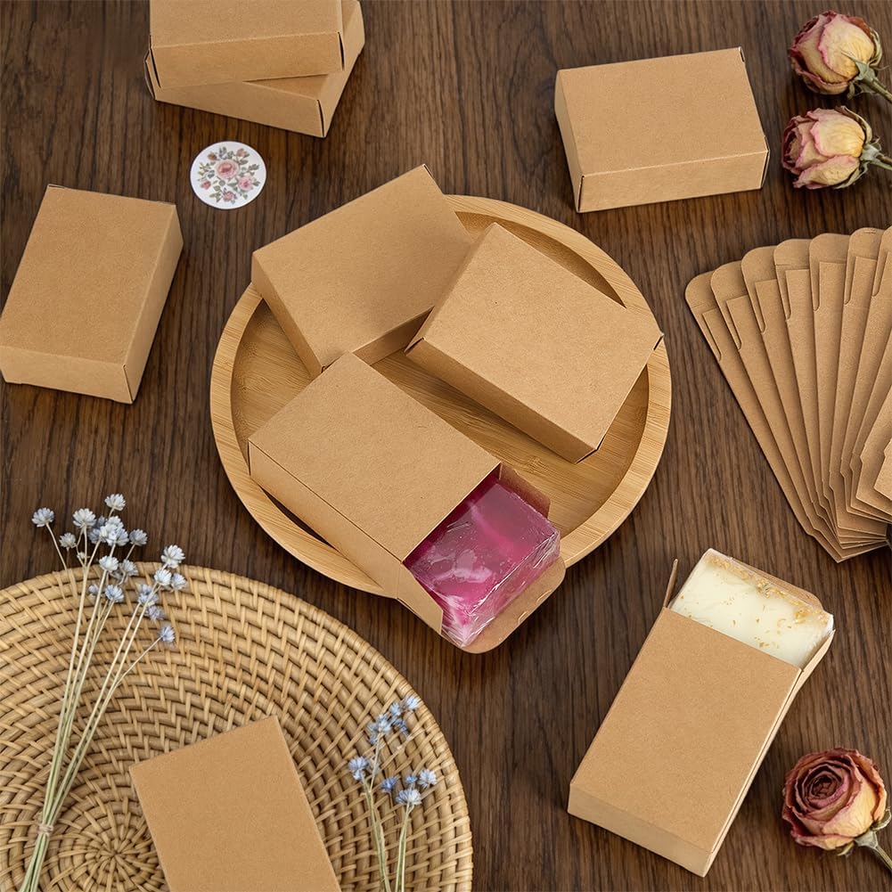 120Pcs Soap Packaging Boxes, 2.4x1.2x3.3 inch Tan Kraft Paper Containers, No Window, Rectangle Gift Boxes for