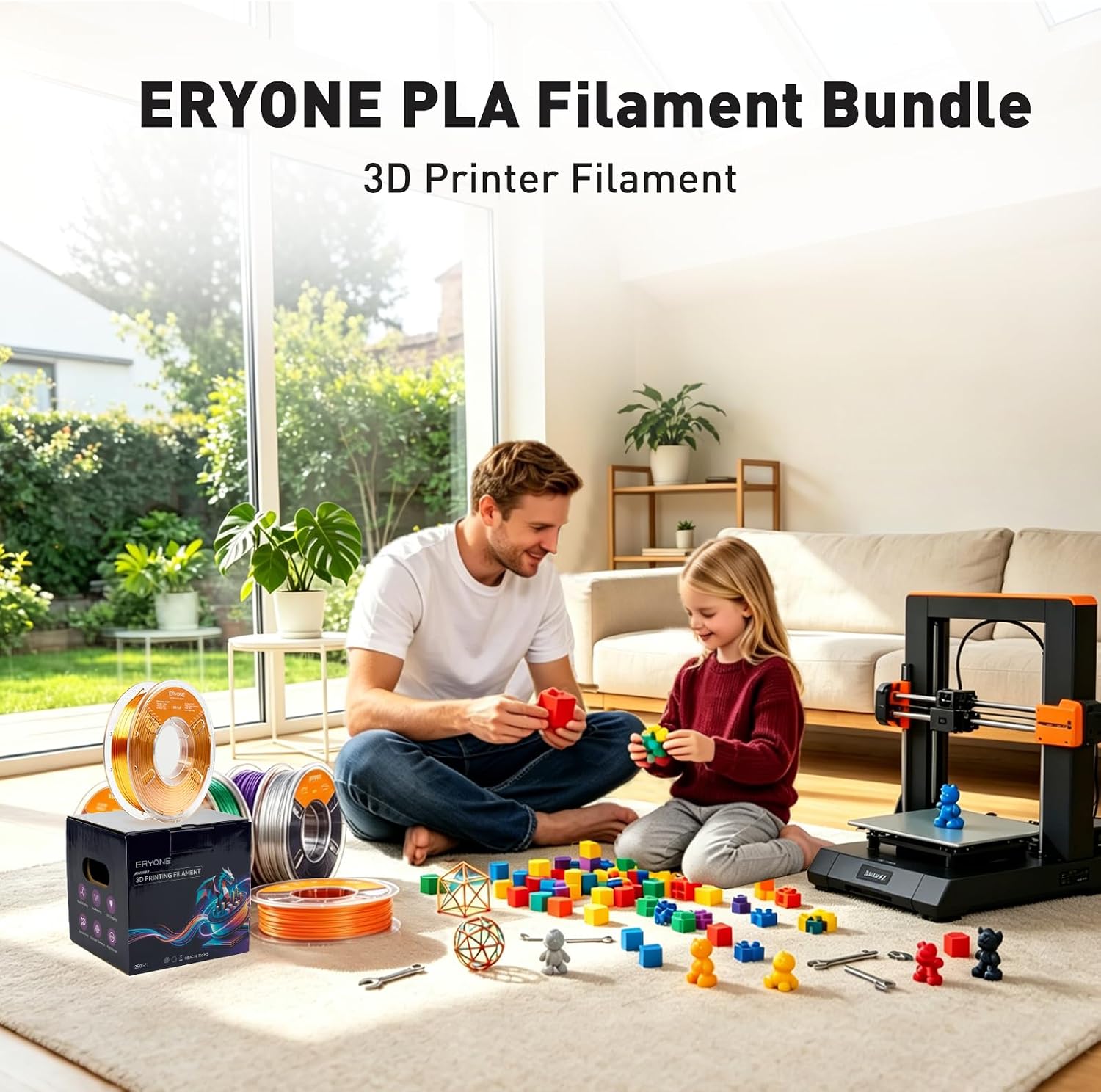 PLA Filament 3D Printer Filament Bundle Multicolor 1.75mm +/- 0.03mm, PLA Filament 250g Spool, 4 Rolls, Silk Pla 3