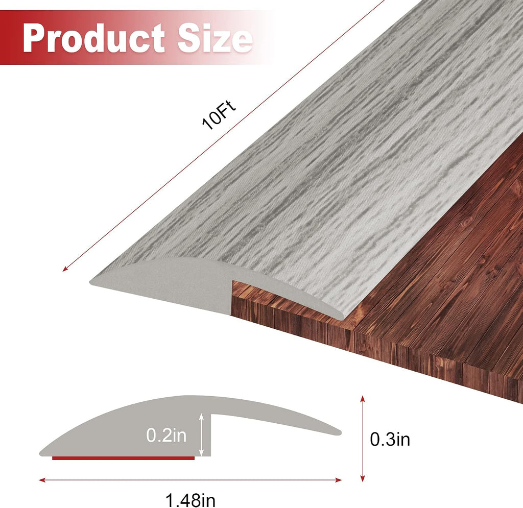 10Ft Carpet Floor Transition Strip, Self Adhesive Floor Edging Trim Strip, PVC Threshold Cover for Doorway, Floor