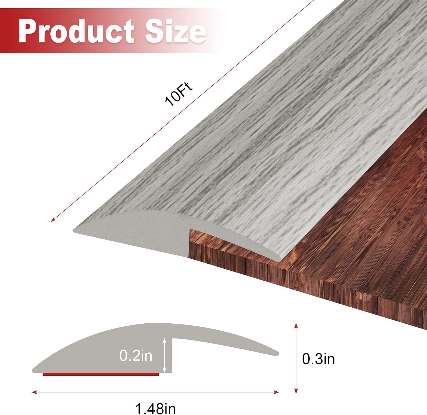 10Ft Carpet Floor Transition Strip, Self Adhesive Floor Edging Trim Strip, PVC Threshold Cover for Doorway, Floor
